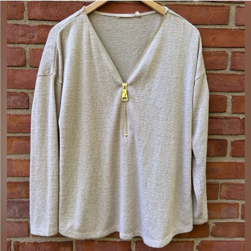 Soft Surroundings Valentina Cream Lightweight Zipper Sweater